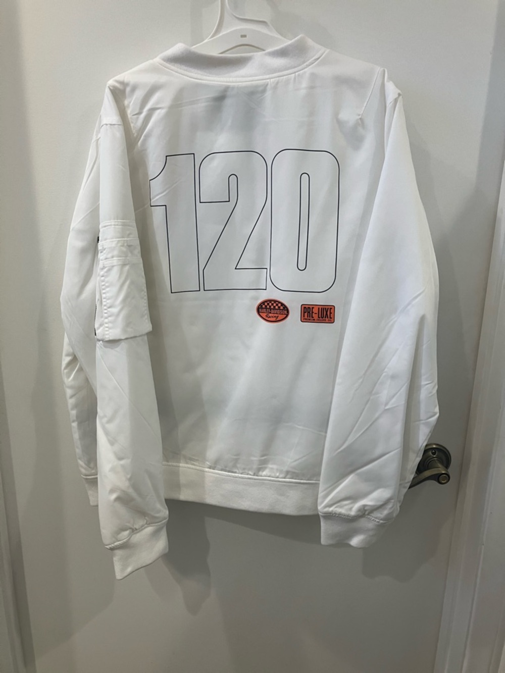 Harley-Davidson White Bomber Jacket with Orange Logo - Picture 3 of 3